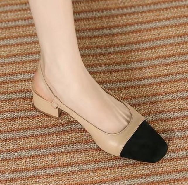 Luxury New Women's Sandals Elegant Medium Heel Toe Mules Comfortable Office Women's Shoes Buckle Heels Women Pumps