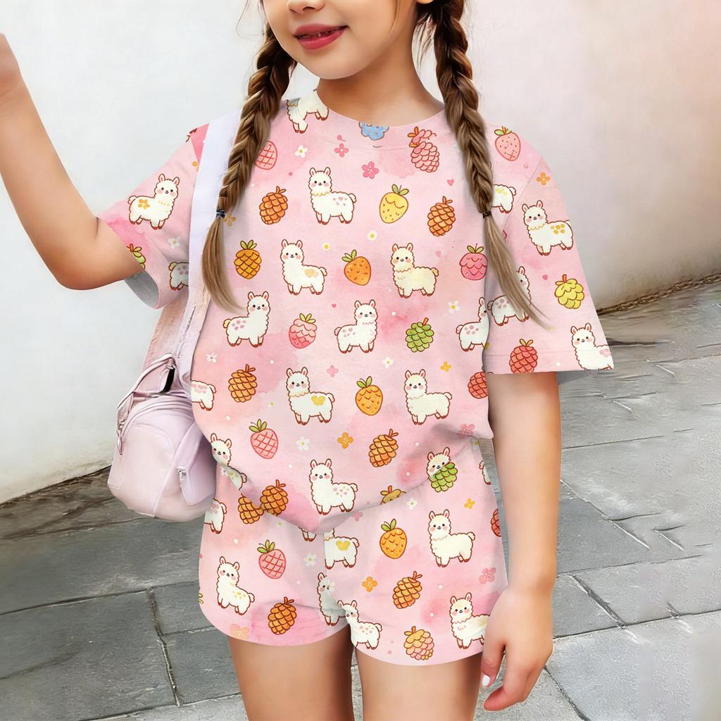 Kids Casual Short Sleeve Top and Shorts Set Animal Print Lightweight Comfortable Soft Fabric Summer Outfit for Boys and Girls