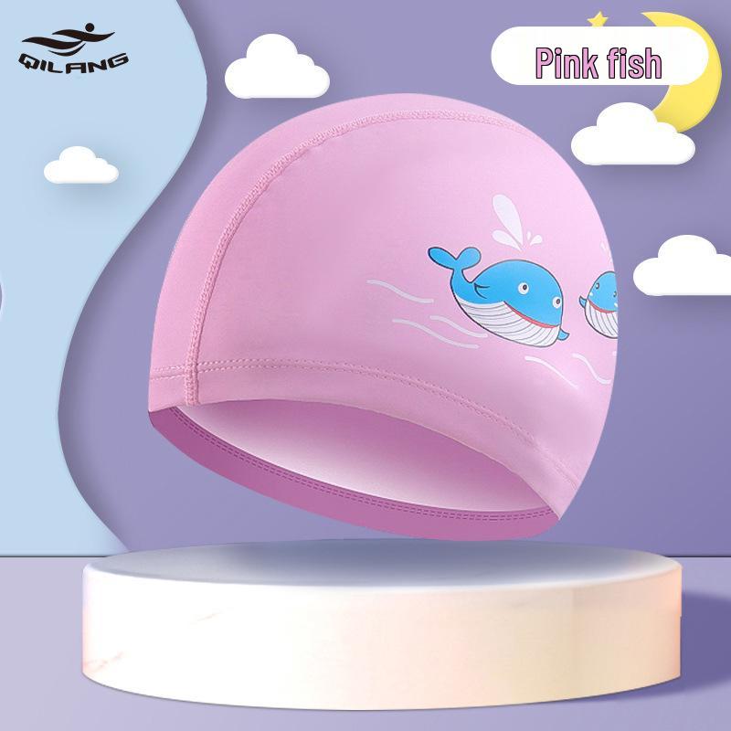 Kids' Cartoon Swim Cap with Waterproof Ear Protection & High Elasticity - Comfortable PU Cap for Boys & Girls, Customizable Logo Available.