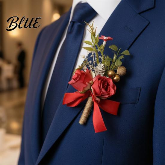 Long-lasting Color Corsage Men Suit Artificial Flower Wristlet Band Reusable