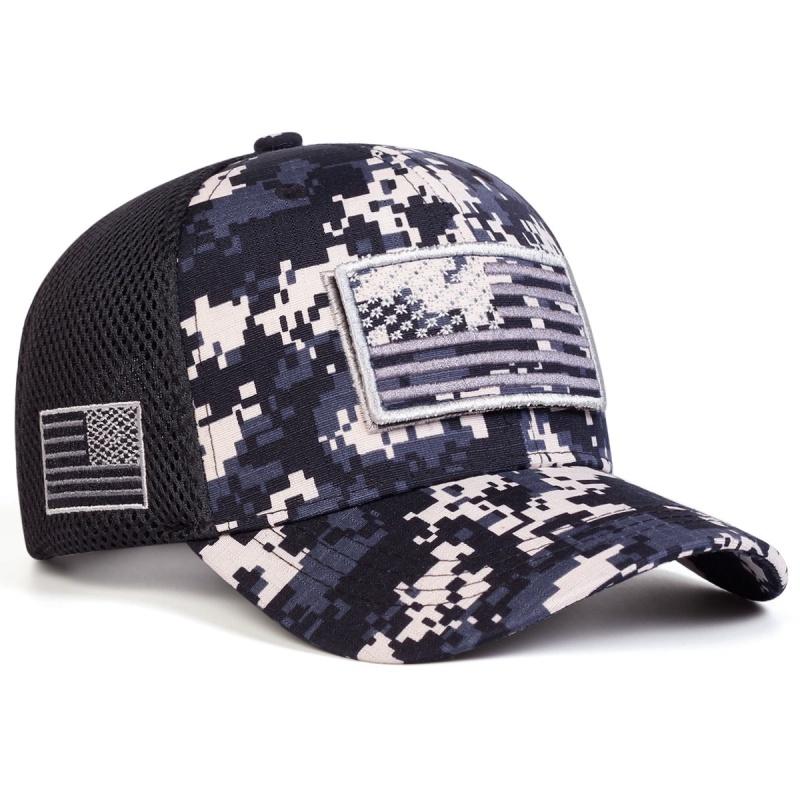 Unisex Best-selling high-quality Personality Sticker Embroidery camouflage baseball caps American flag Velcro cotton Mesh caps 54-61cm
