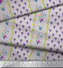 Soimoi Gray Japan Crepe Satin Fabric Stripe & Freesia Floral Print Fabric by Metre 42 Inch