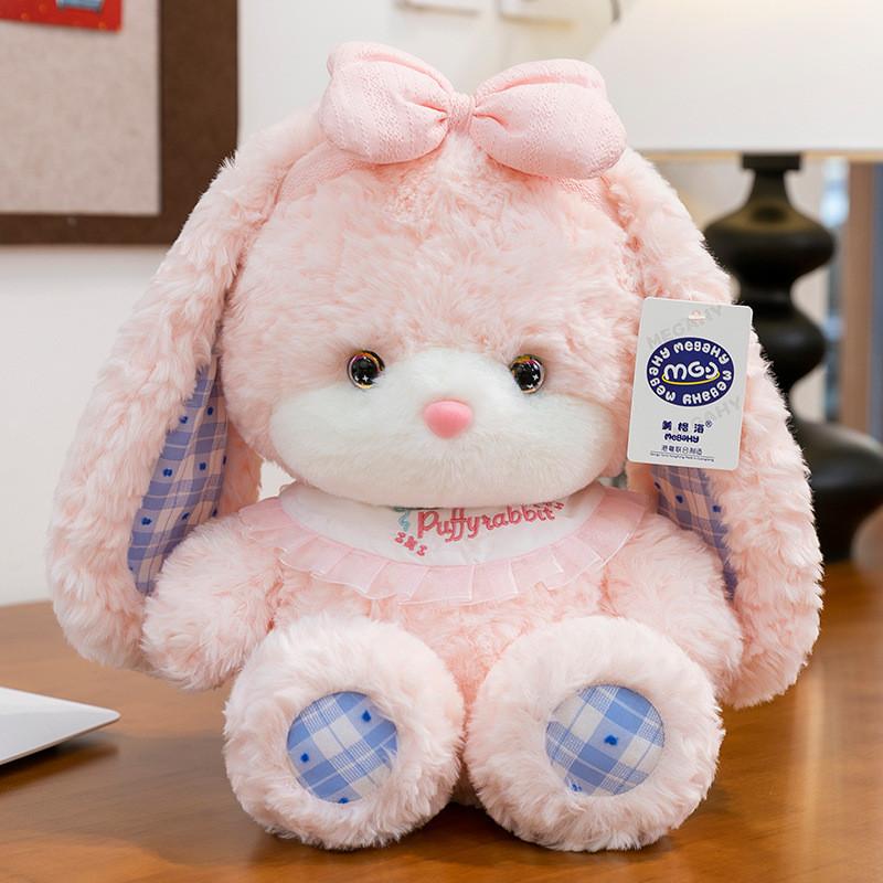 Plush Bunny Cute With Bow Pp Cotton Filling Smooth Short Velvet For Gift Kids