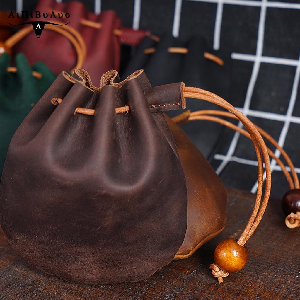 2025 Retro Handmade Coin Purse Genuine Leather Unisex Portable Money Pocket with Metal Hook Luxury Crafted Storage Bag for Men & Women