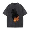 Black Woman Side Profile Braided Updo Gold Hoop Earring Distressed Vintage Oversized Streetwear Tops for Coffee Dates