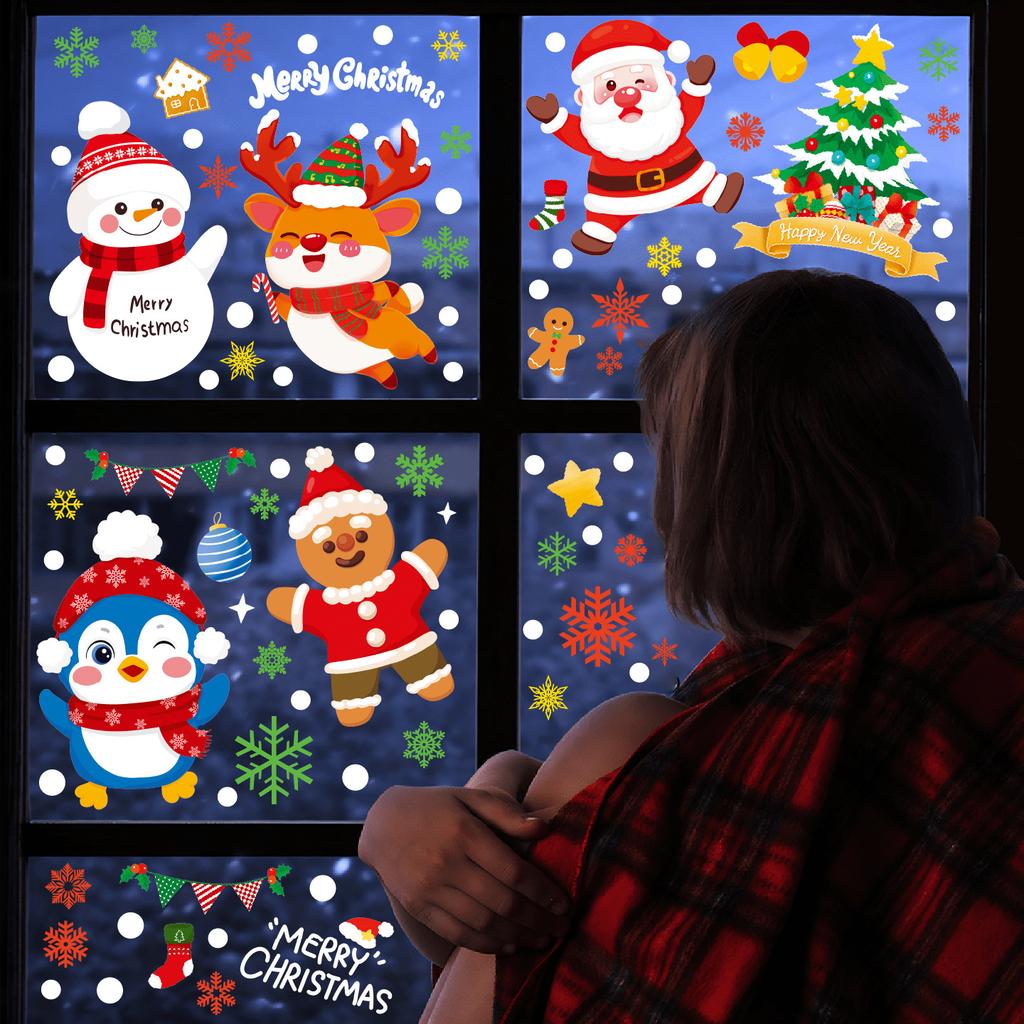 Christmas Decoration Snowflake Stickers, Santa Claus, Christmas Tree, Penguin Static Cling Stickers