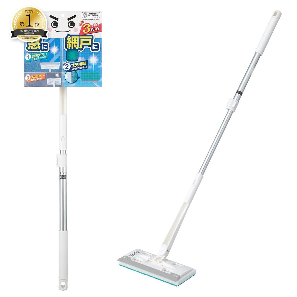 LEC Gekiochikun Window Screen Brush with Water Drain Wiper (Extendable Type)