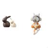 Ceramic Bunny Astronaut Statue Set Porcelain Space Sculpture Easter Garden Decor Desktop