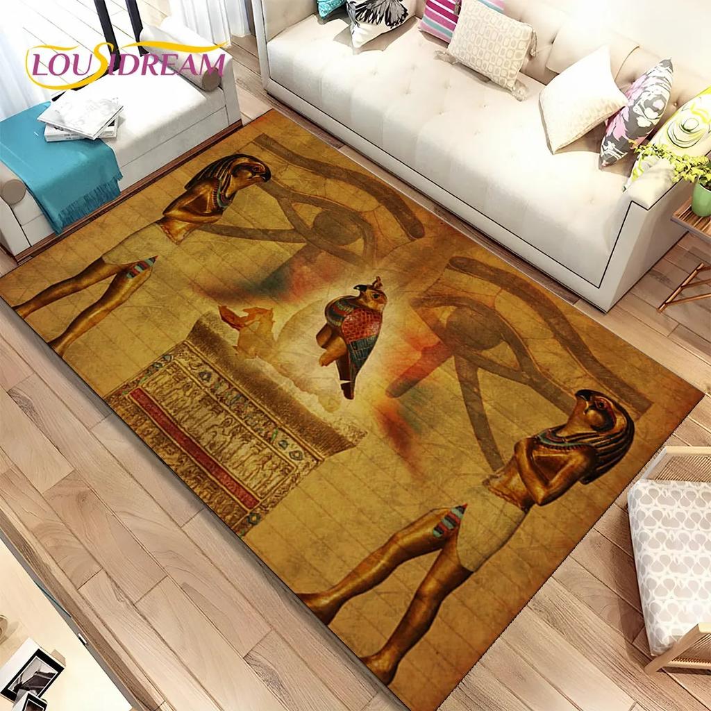 Egyptian Mythology Pharaoh Hieroglyphics Area Rug,Carpet for Home Living Room Bedroom Sofa Doormat Decor,kids Non-slip Floor Mat
