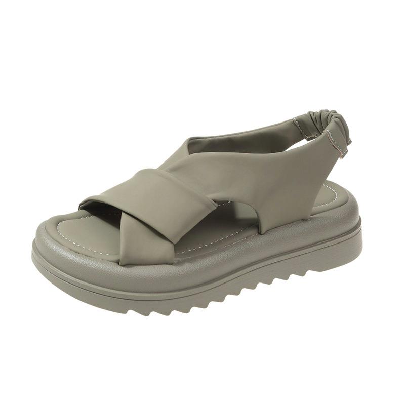 Summer Footwear Sandal Women's Crossed Flat Shoes with Muffins Thick-soled Elastic Beach Shoes Women.