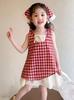 Girls Summer Checkered Sleeveless Dress Korean Casual Sundress for Toddlers and Kids
