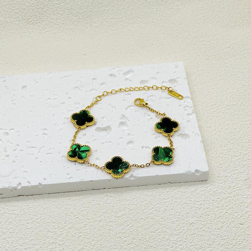 

Браслет из пяти цветков с четырьмя листочками клевера, высотой 15 мм, двухсторонний браслет из ракушек 18 карат без потери цвета 18K