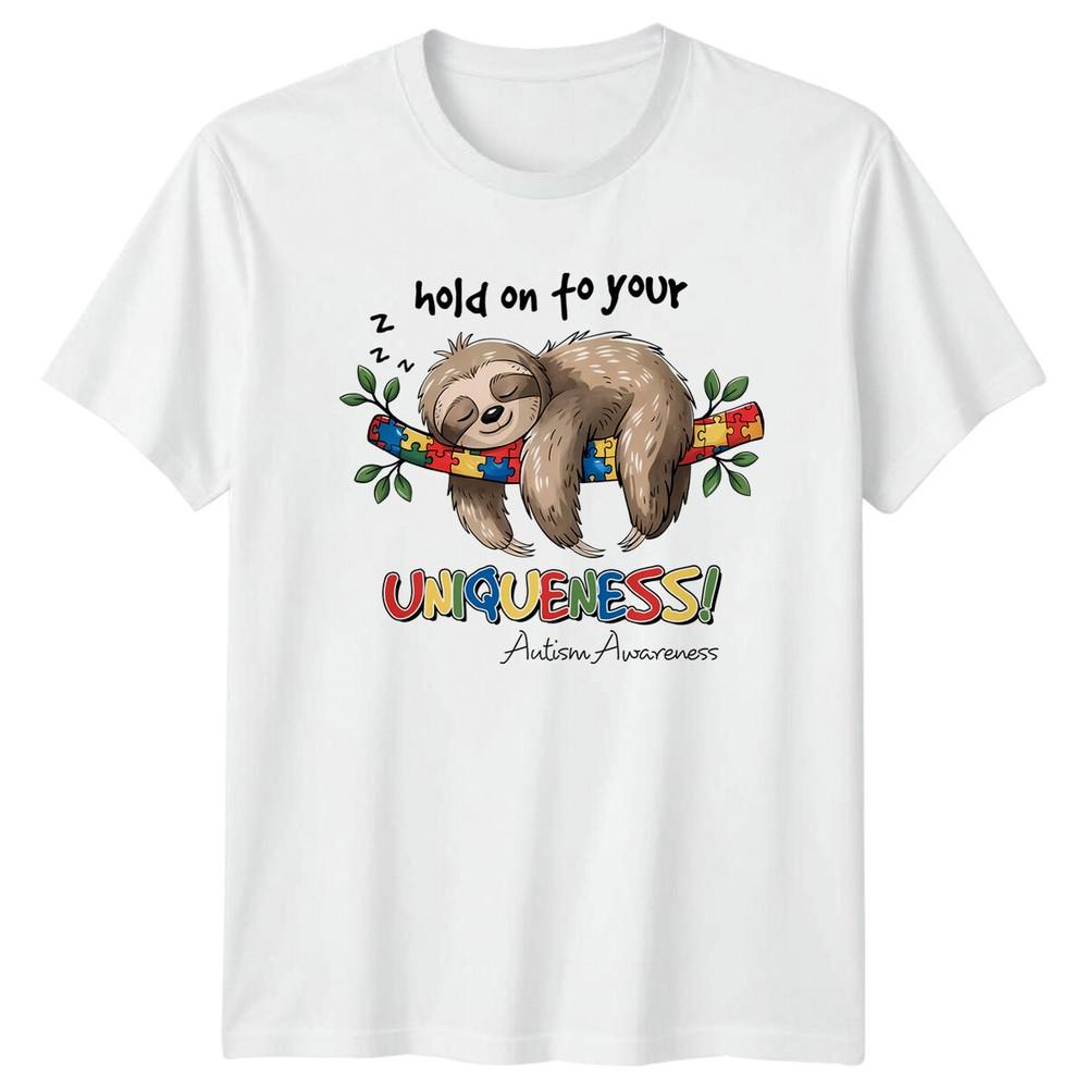 Sloth Autism Awareness Hold On To Your UNIQUENESS TShirt S