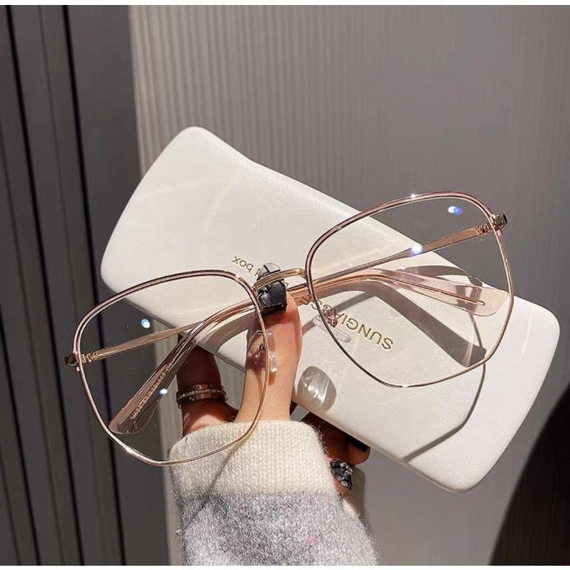 Extra Large Quadrilateral Metal Frame Glasses Women Anti Blue Light Clear Flat Eyewear Fashion Trendy Accessories