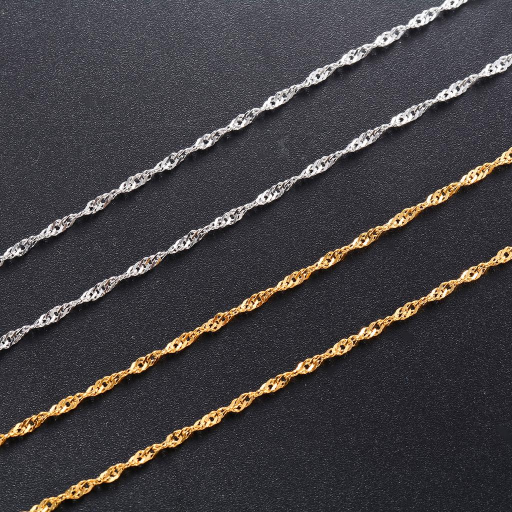 Dainty 2mm Stainless Steel Link Water Wave Chain Thin Necklace for Women Men Copper/Gold Color Neck Choker Collar Metal Jewelry