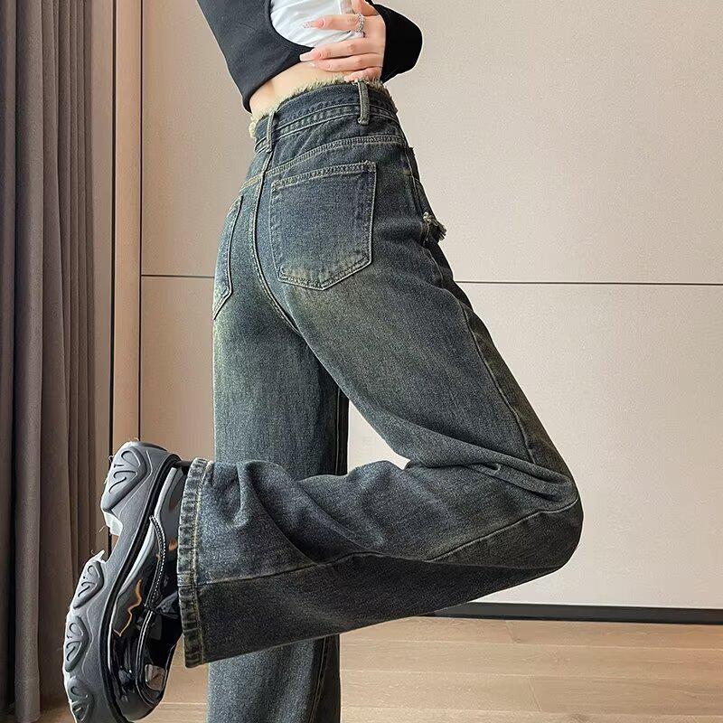 Women's Retro High-Waisted Wide-Leg Jeans - 2024 Autumn/Winter Collection
