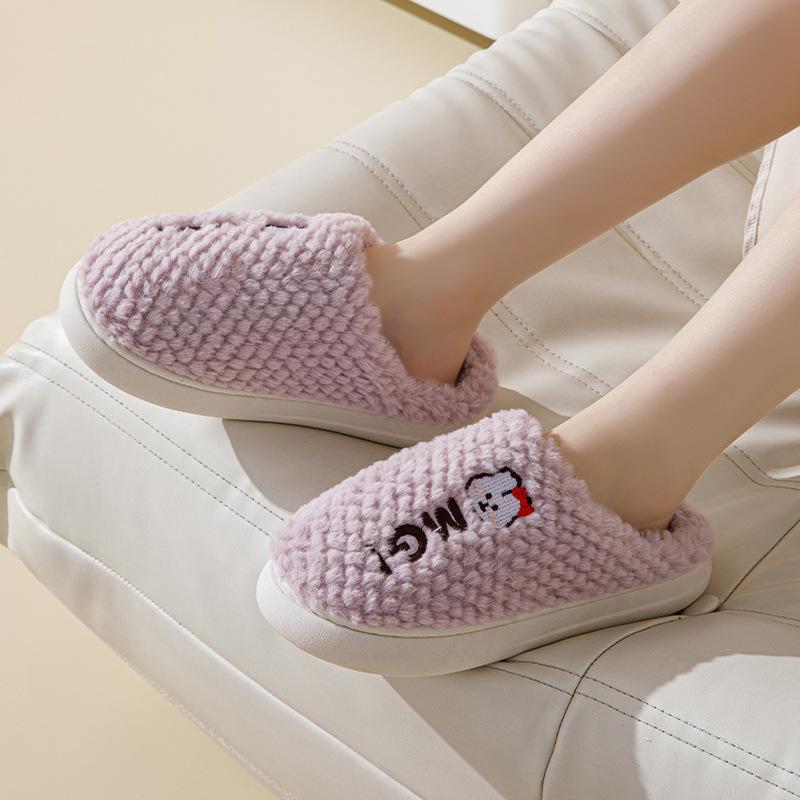 Cotton Slippers Women Thick Sole Couples Home Winter Cute Cartoon Warm Plush Male Thick Anti-slip Cotton Shoes 2024