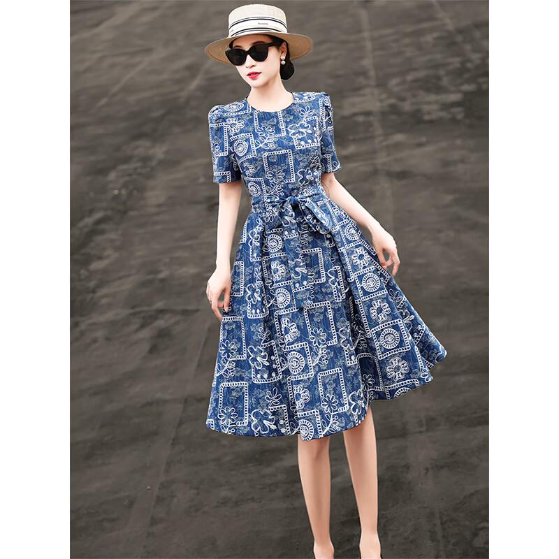 Lanser 2026 Summer Elegant Embroidered A-Line Dress 2XL