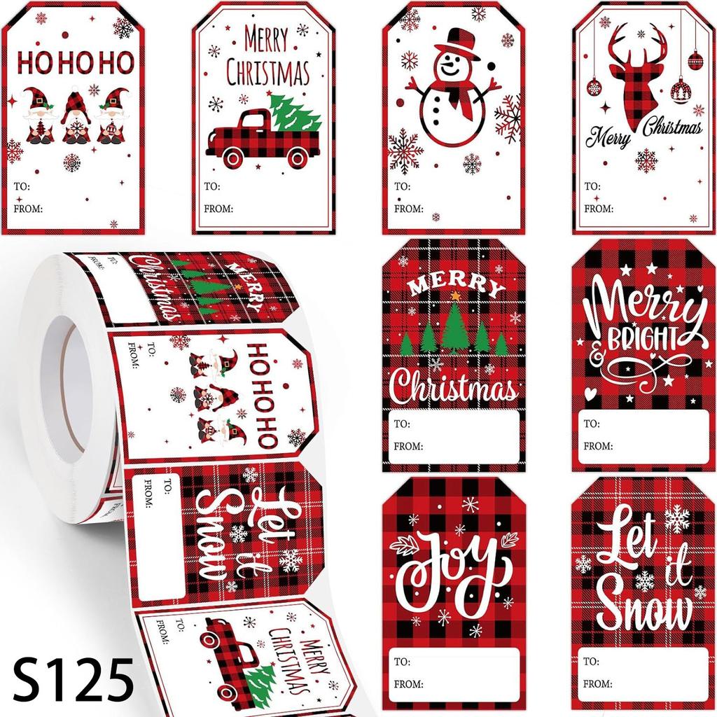 111PCS Christmas Gift Tag Stickers, Roll Style Xmas Present Labels with Gnome Snowman Truck Pattern, Stickers for Gift Wrapping