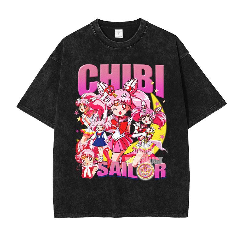 Tsukino Usagi T Shirts Vintage Washed Anime SSailor MMoon Oversized Tshirts Manga Chibiusa Short Sleeve Girl Tops Tees Women
