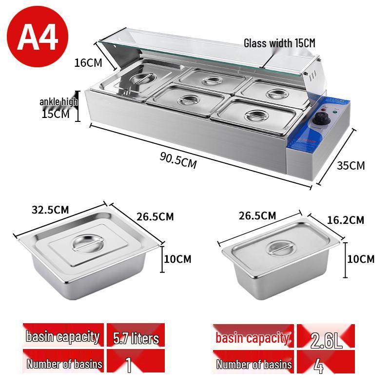 Stainless Steel Insulated Electric Bain Marie with Glass Cover and Temperature Control for Food Display and Warming