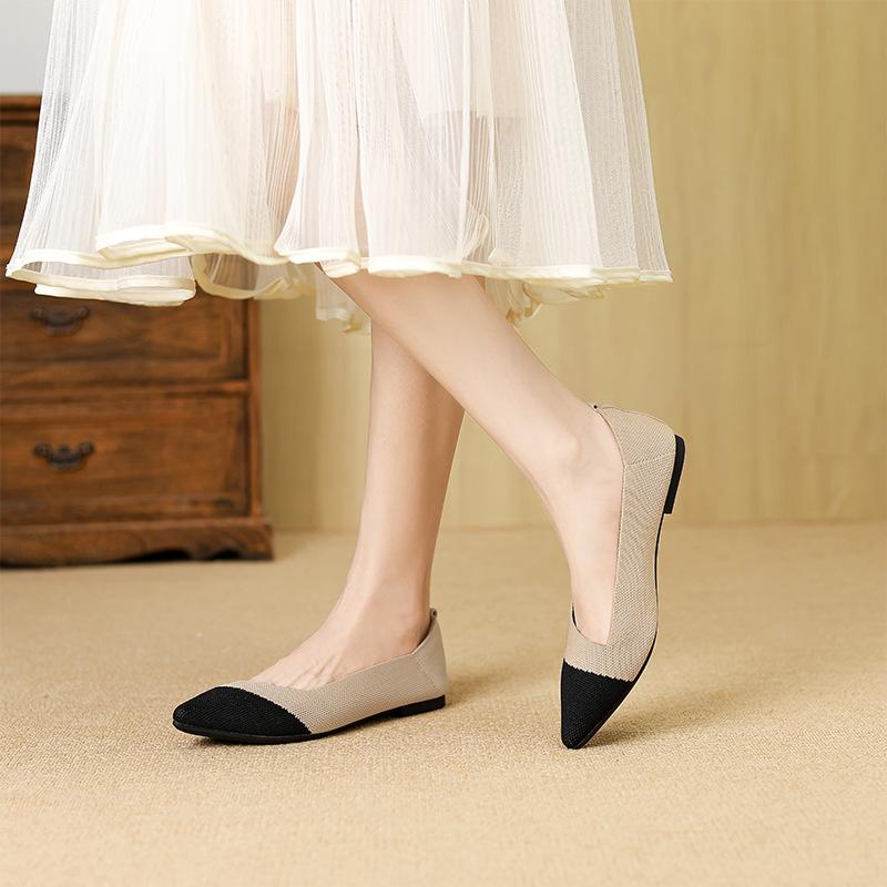 Dámské ležérní ploché boty pohodlné vycházkové ploché boty se špičatou špičkou balerínky protiskluzové pletené pracovní mokasíny boty lehké společenské boty pro ženy