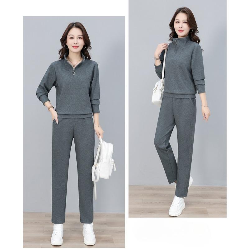 Fashion Women Sport Tracksuit Spring Autumn Half Zipper Stand Collar Casual Two Piece Set Ladies Daily Outdoor Sportswear
