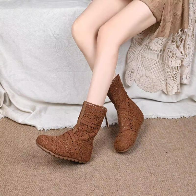 Lace summer spring and summer knitted cool boots women's new boots hemp mesh design hollow short boots