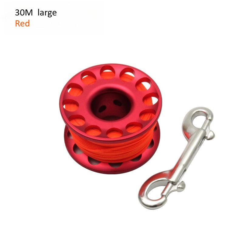 Scuba Diving Aluminum Alloy Spool Finger Reel 15M 30M with Stainless Steel Double Ended Hook for Cave Dive Equipment