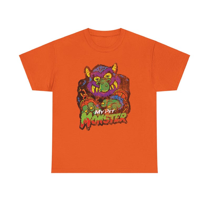 My Pet Monster Retro Distressed Style Unisex Heavy Cotton Tee, Monster Cartoon T-shirt 140