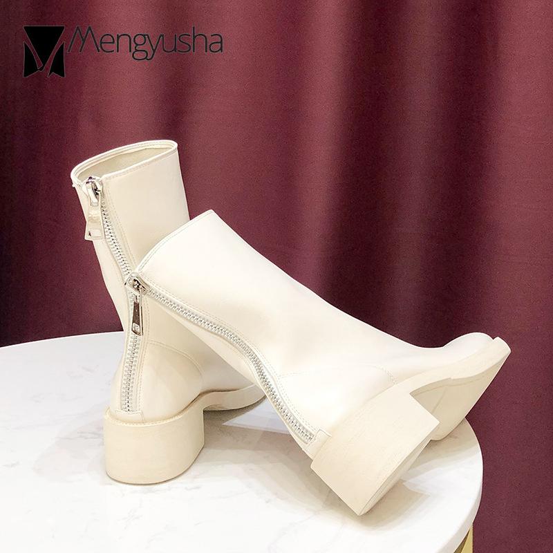 Модные плиссированные кожаные мотоциклетные ботинки женские с застежкой-молнией сзади — фото 5