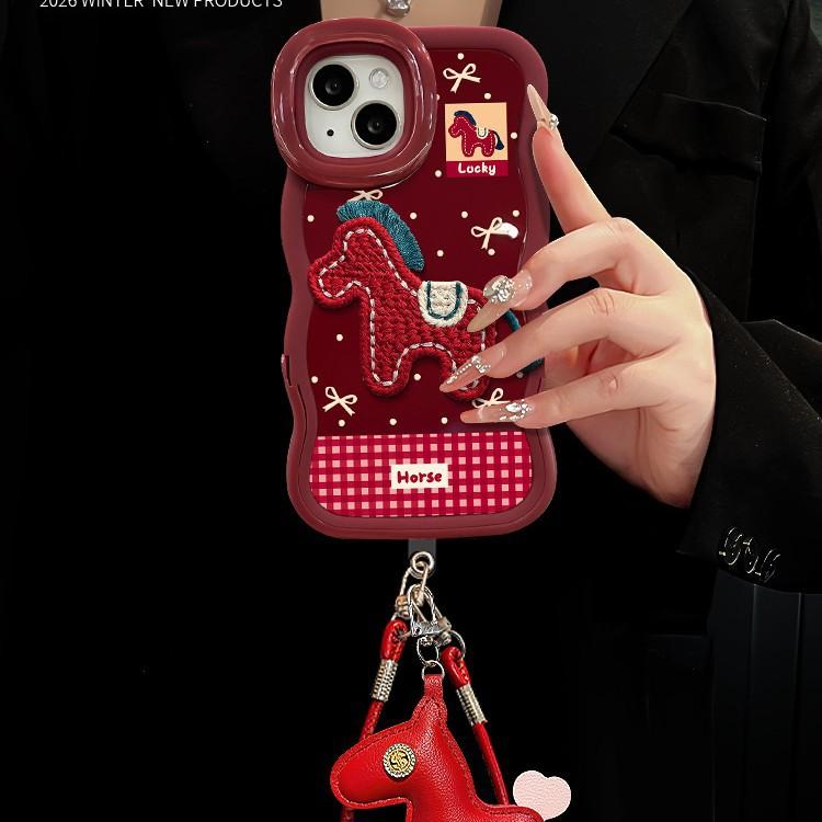 Plush Pony Lanyard Suitable for Apple 17promax Mobile Phone Case Iphone15 Double Bracket 16 Silicone 14 Huawei