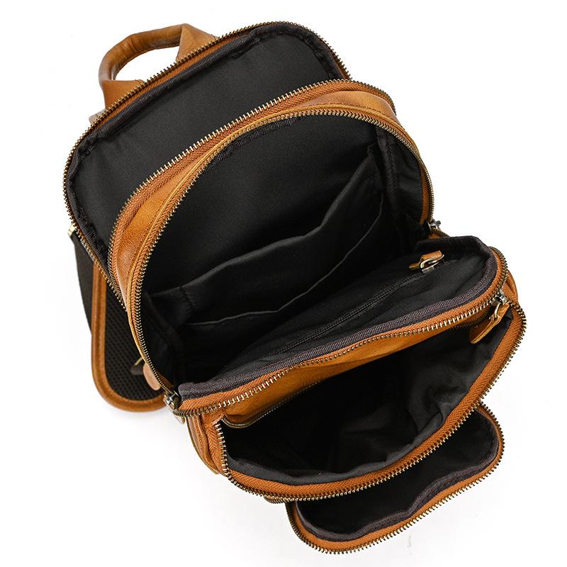 New Men'S Leather Breast Bag, Retro Tree Paste Leather Shoulder Bag, First Layer Cowhide Large-Capacity Messenger Bag