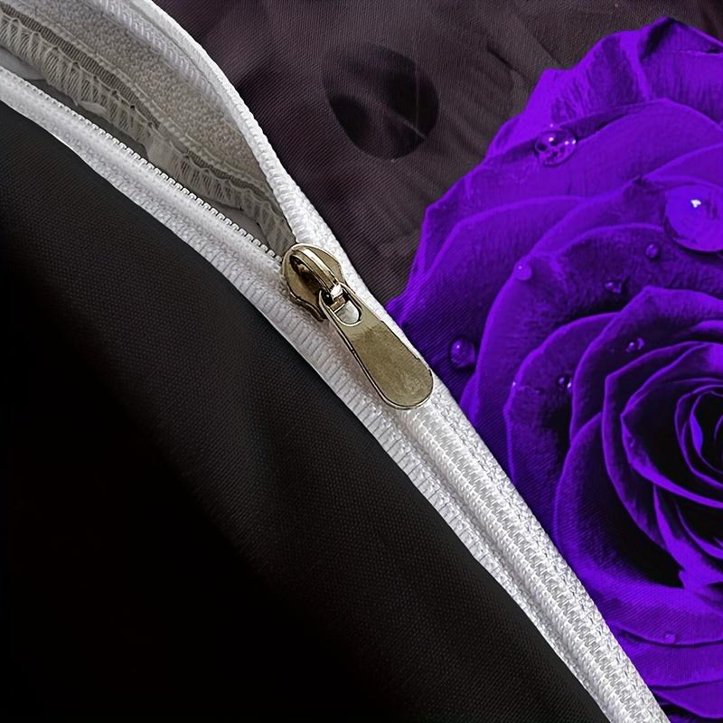 Skull Duvet Cover Set Purple Floral Skull Skeleton Microfiber King Size Halloween Bedding Set 3 Piece