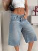 European Retro Distressed Mid-Waist Loose Straight Women's Denim Bermuda Shorts