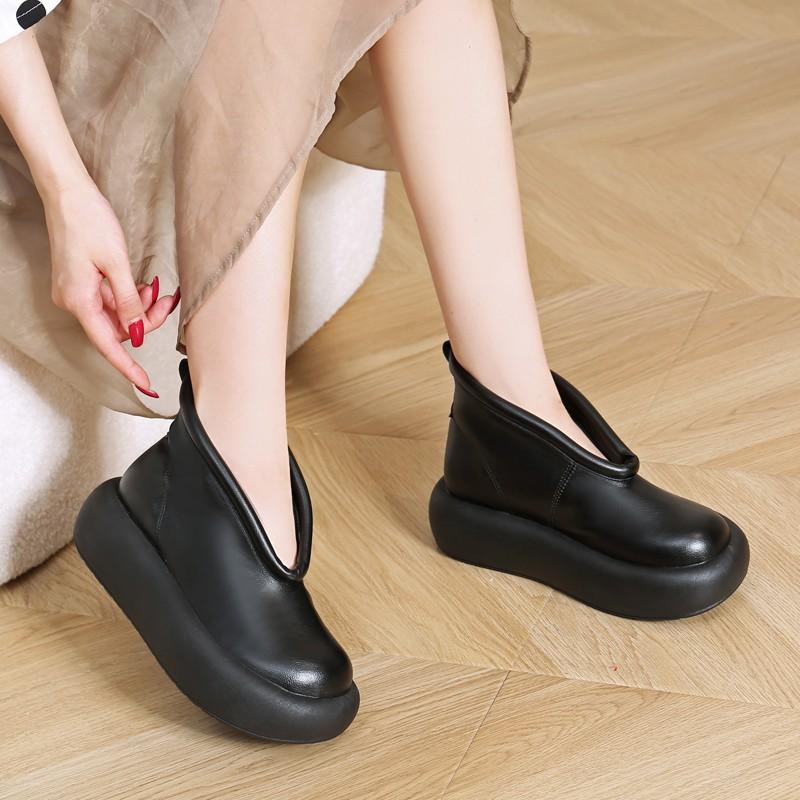 Cizme de damă de toamnă 2025 Modă Vârf rotund Talpă platformă Cizme scurte cu o singură lovitură Stil național retro Cizme înalte până la gleznă