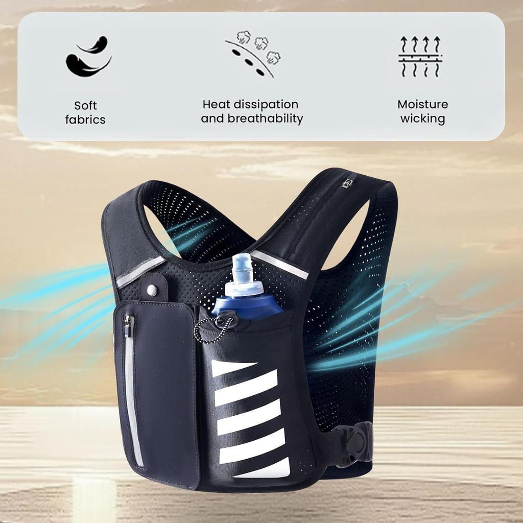 Running Vest for Women Men, Adjustable Waistband Running Hydration Vest with 500ml Hydration Bottle ,Breathable Reflective Running Vest for Trail