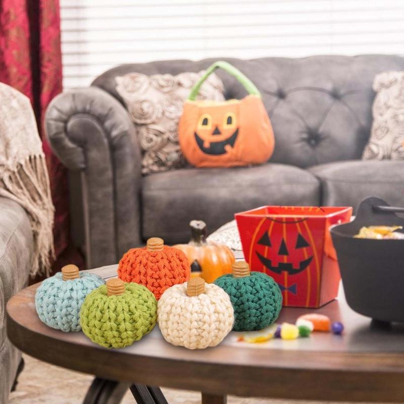 Crocheted Pumpkins for Festive Thanksgiving Halloween Mantlepiece Embellishments Autumnal Small Pumpkins Decoration