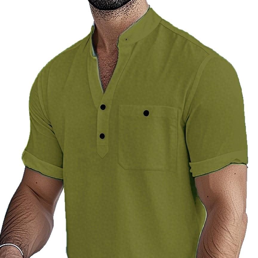Herren Kurzarm T-Shirt Retro Atmungsaktiv und Leicht Herren Baumwolle und Leinen Tang Kleidung