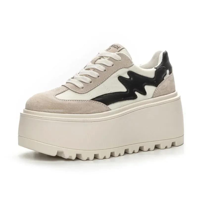 

Высококачественные женские толстые кроссовки 8 см, новые модные туфли на осень и весну из ткани свиной кожи, повседневные туфли на танкетке на платформе из натуральной кожи 33 чёрный