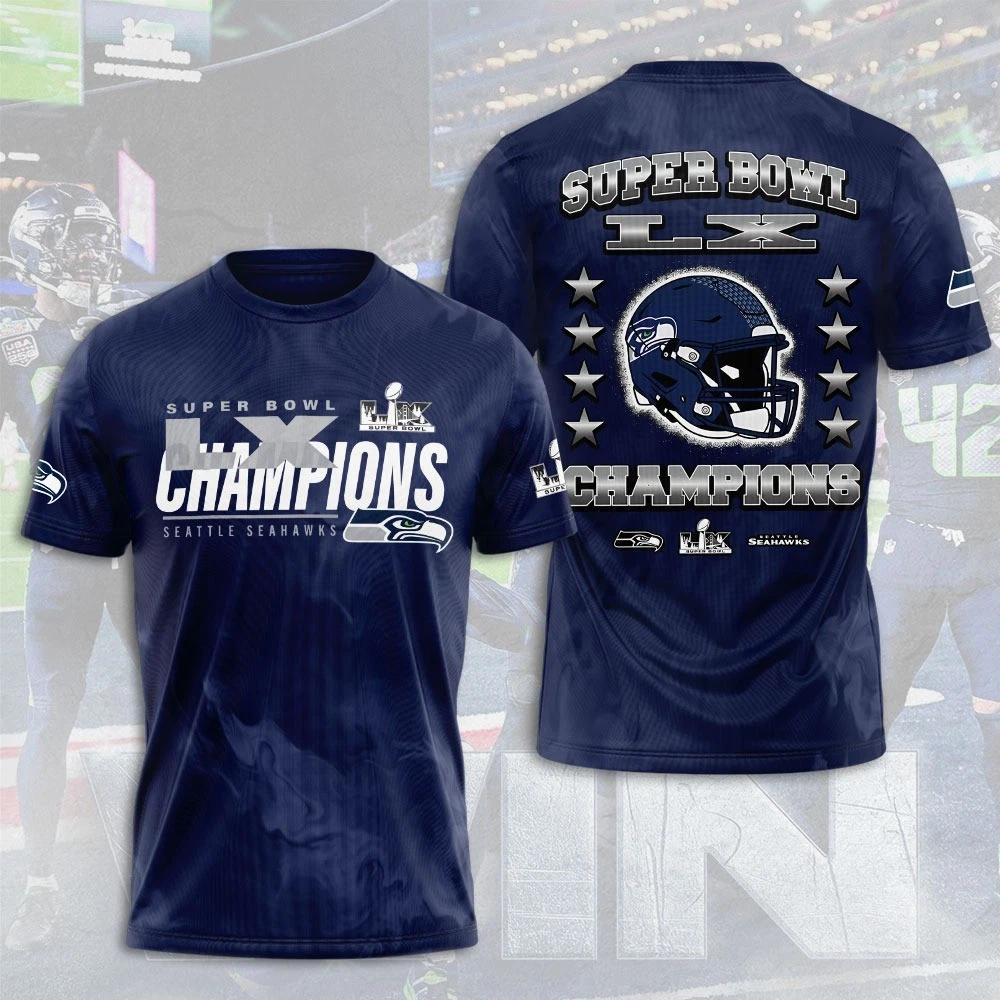 Seattle Seahawk 2025 Super 1Bowl LX Champions 3D Apparel Shirt S-5XL Style6 M