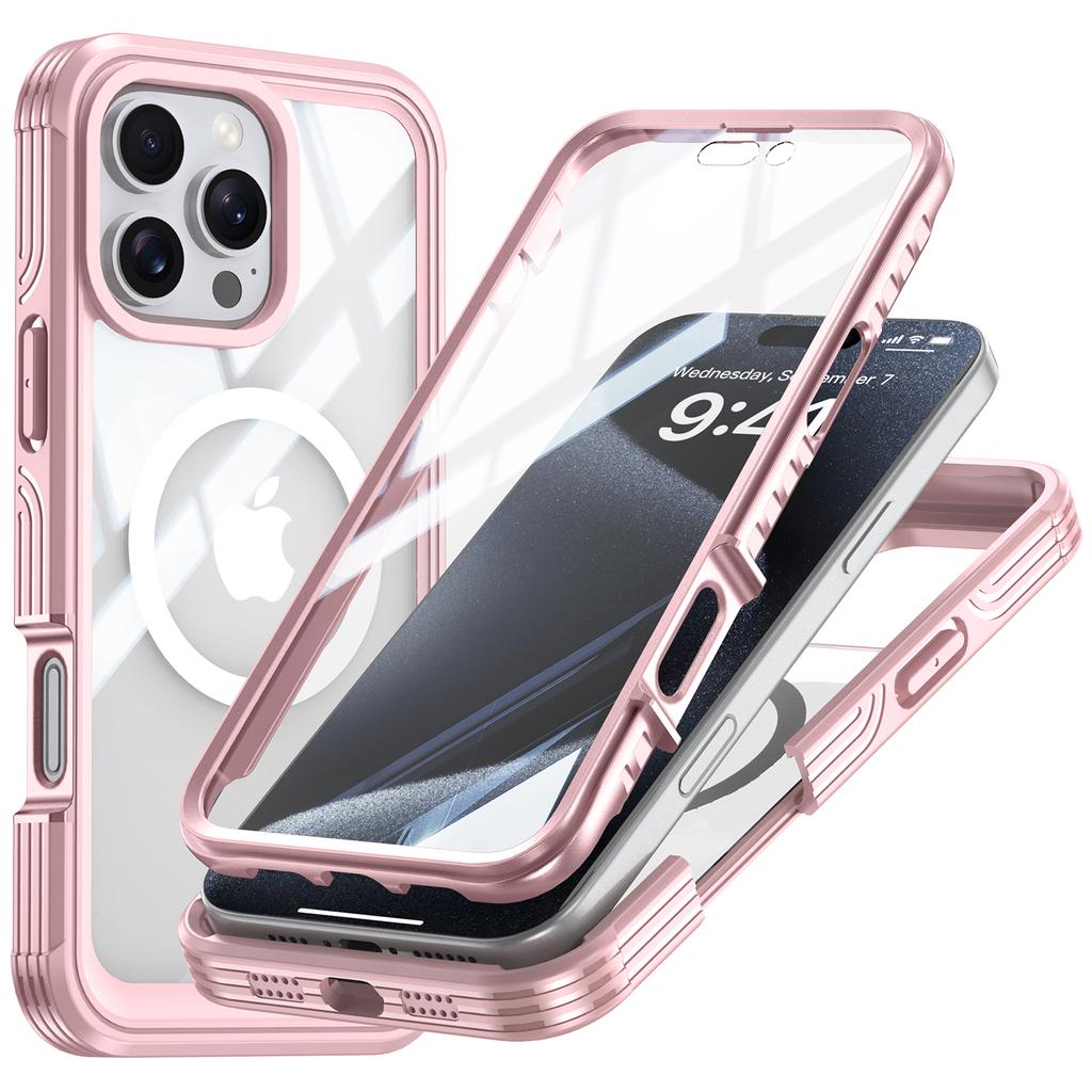 For iPhone 16 Pro Max Magnetic Case PC+TPU Shockproof Phone Cover with Screen Film