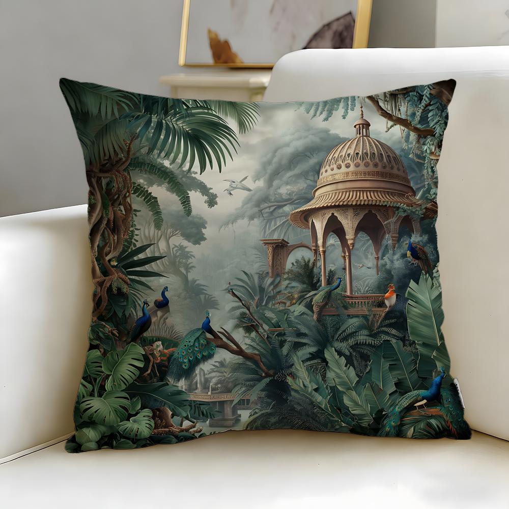 Hot Mmughal Garden with Peacocking Cushion Cover Soft EasyWash Pillow Case Versatile for Couch Bed Travel and Office