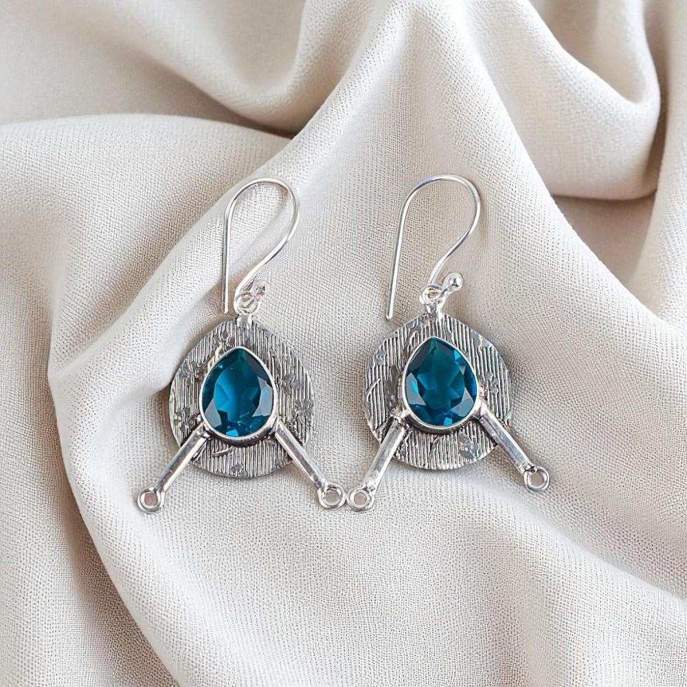 Rare Apatite Gemstone 925 Sterling Silver Jewelry Handmade Hook Earrings 1.86" EE-78-4