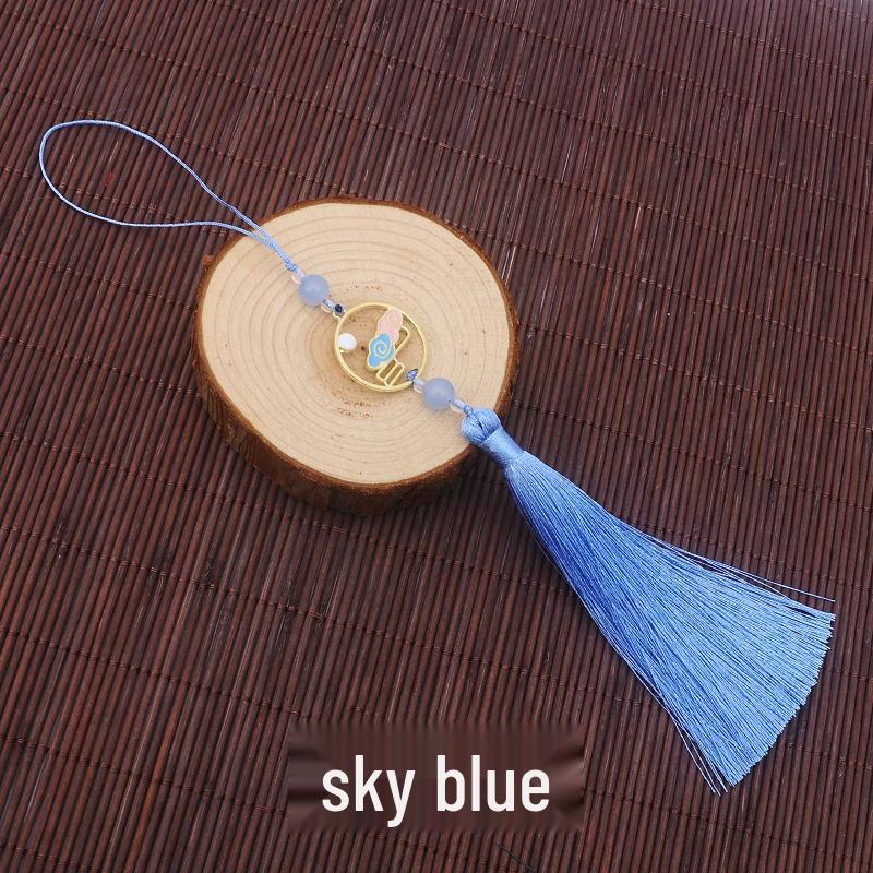 Colorful Clouds Chasing the Moon Tassel Pendant for Hanfu Qipao - 12CM Fan Lantern Jade Lapel Accessory