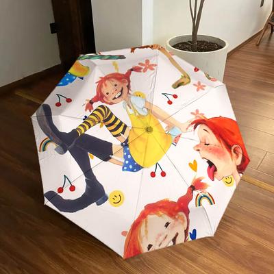 1pc Pippi Longstocking, Adventure Automatic Folding Umbrella, Portable Collapsible Design, Casual Outdoor Accessory L1127013