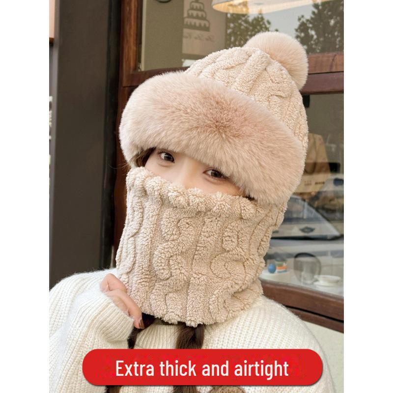 Women's Winter 2024 Thick Velvet Integrated Hat and Scarf: Windproof, Coldproof, and Warm for Cycling.