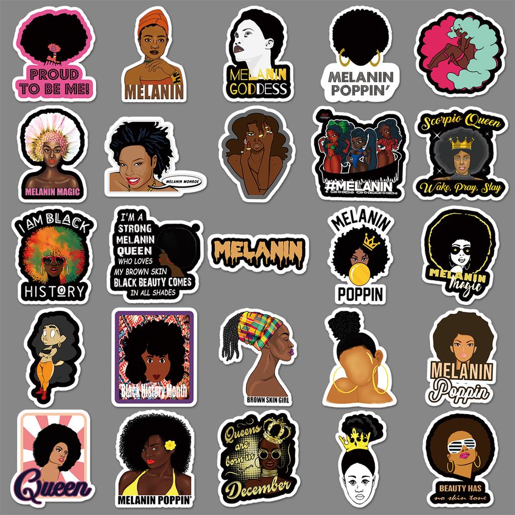 50 Inspirational Black Girl Doodle Creative Suitcase Bicycle Scooter Waterproof Car Decoration Stickers