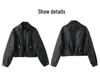 Women's Fashionable PU Leather Stand Collar Jacket, Spring 2025 Collection, Short Style Outerwear