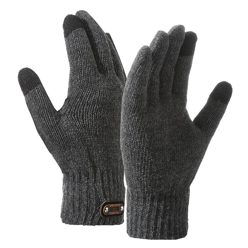 

Men s Warm Wool Touch Screen Gloves – Double-layer Fleece-lined, Thickened, Cold-proof, Outdoor Cycling, Korean Style Knitted for Autumn/Winter Single Layer Gray